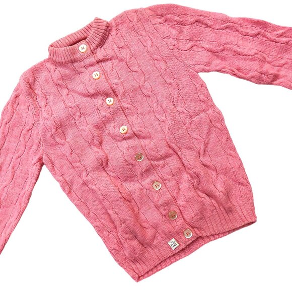 Vintage 1940s-1950s Pink Cable Knit 100% Wool Cardigan Sweater - Picture 3 of 7